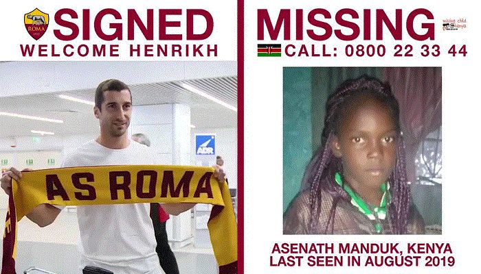 AS Roma's social service campaign is helping find missing children. Photo: AS Roma Twitter