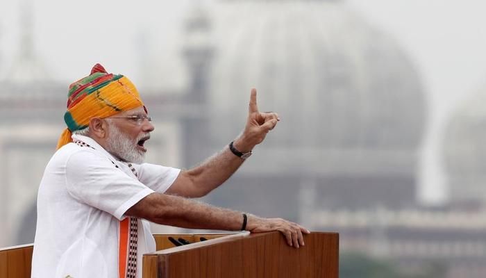 Indian Prime Minister Narendra Modi addresses the nation during Independence Day celebrations at the historic Red Fort in Delhi, India, August 15, 2019. REUTERS