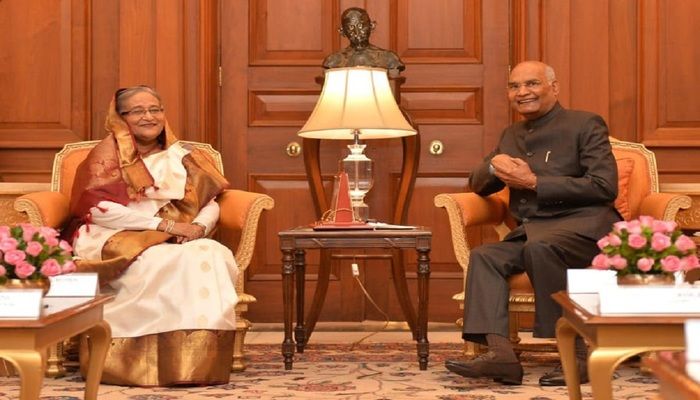 Prime Minister Sheikh Hasina meets Indian President Ram Nath Kovind at Rashtrapati Bhavan on Saturday. Photo: Collected