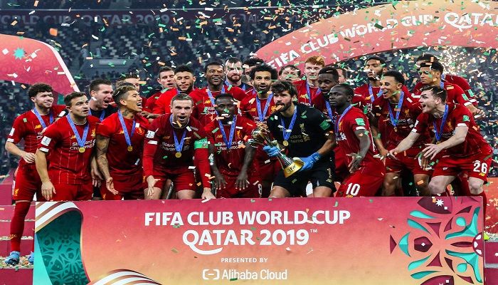 Liverpool players celebrate after winning the FIFA Club World Cup final football match between Liverpool and Flamengo at Khalifa International Stadium in Doha, Qatar. Photo: SHOWKAT SHAFI/AL JAZEERA
