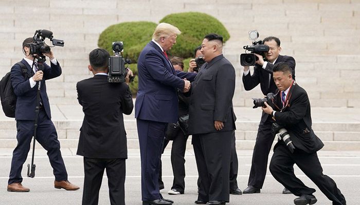 US President Donald Trump meets with North Korean leader Kim Jong Un at the demilitarized zone separating the two Koreas, in Panmunjom, South Korea, June 30, 2019. REUTERS