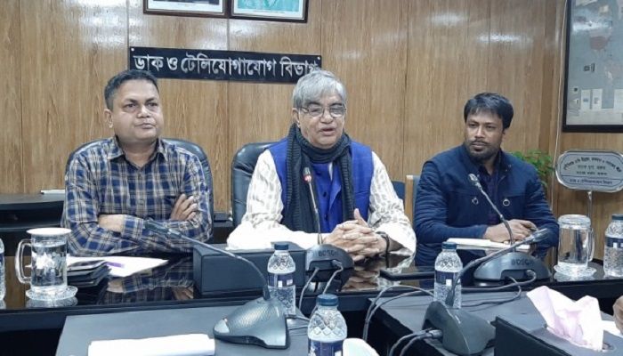 Posts and Telecommunications Minister Mustafa Jabbar talks during a meeting of Telecom Reporters' Network Bangladesh (TRNB) at his office in Dhaka on Thursday, December 19, 2019. Photo: Collected