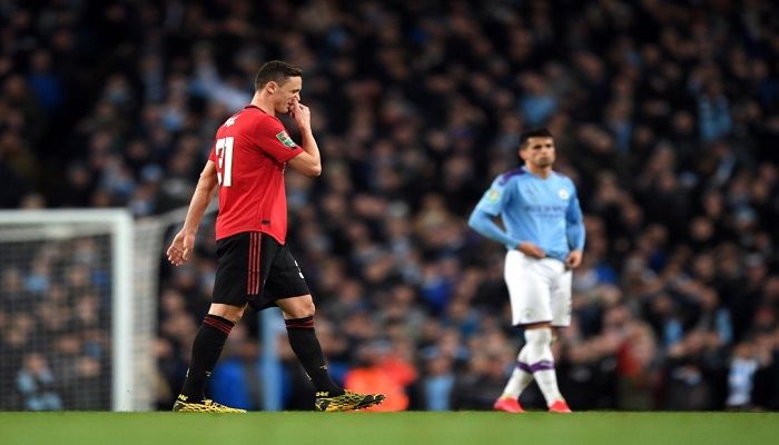Nemanja Matic scored the only goal and was then sent-off as Manchester United beat Manchester City 1-0 in the League Cup. Photo: Collected from Twitter