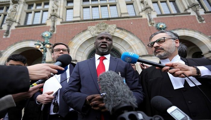 Gambia's Justice Minister Abubacarr Tambadou talks to the media outside the International Court of Justice (ICJ), after the ruling in a case filed by Gambia against Myanmar alleging genocide against the minority Muslim Rohingya population, in The Hague, Netherlands January 23, 2020. Photo: Collected from Reuters