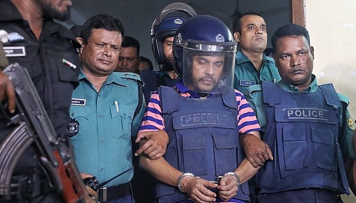 Expelled Jubo League leader Khalid Mahmud Bhuiyan is seen in this photo being taken to a Dhaka court on September 19, 2019 after his arrest. Photo: Collected