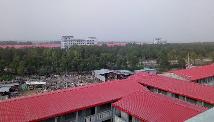 Newly constructed buildings stand on Bhasan Char in Noakhali district, in the Bay of Bengal, Bangladesh. The island is built to accommodate 100,000 people, just a fraction of the million Rohingyas who have fled waves of violent persecution in their native Myanmar. Photo: Collected from UNB