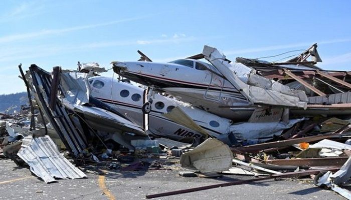John C Tune Airport in Nashville was damaged when the tornadoes hit early on Tuesday morning. Photo: Collected from Reuters