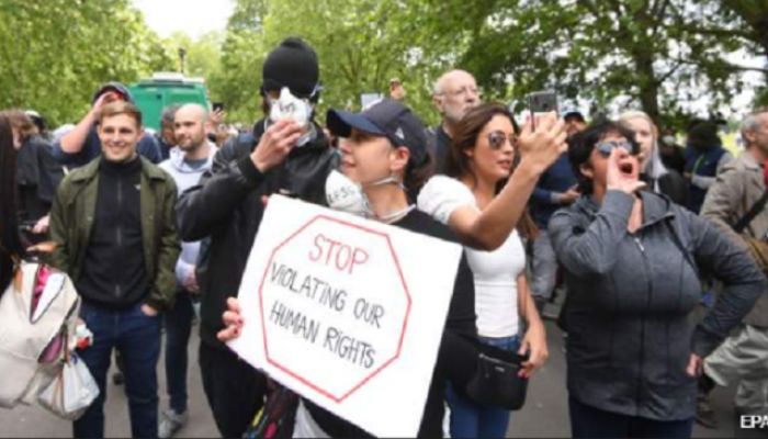 Several Hundred Protest against Lockdown in London