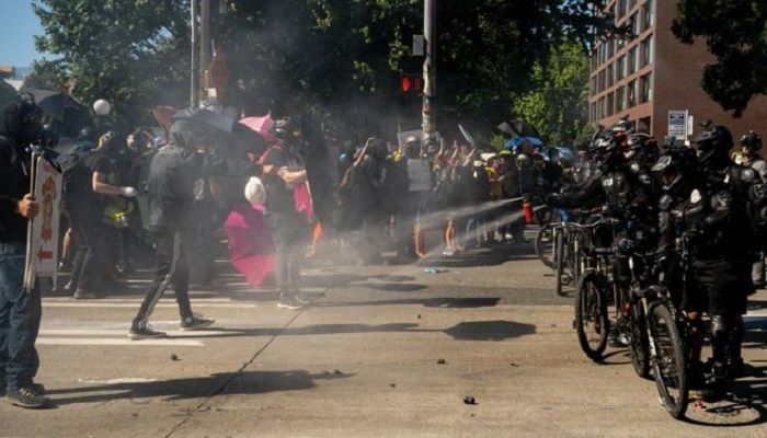 Police And Protesters Clash at Seattle March