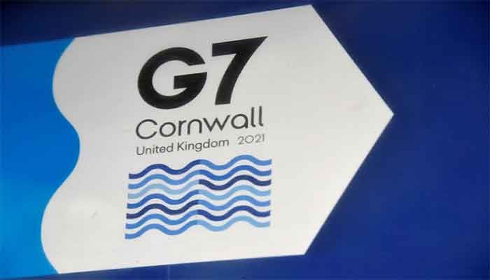 A G7 logo is seen on an information sign near the Carbis Bay hotel resort, where an in-person G7 summit of global leaders is due to take place in June, St Ives, Cornwall, southwest Britain May 24, 2021 || Photo: Reuters