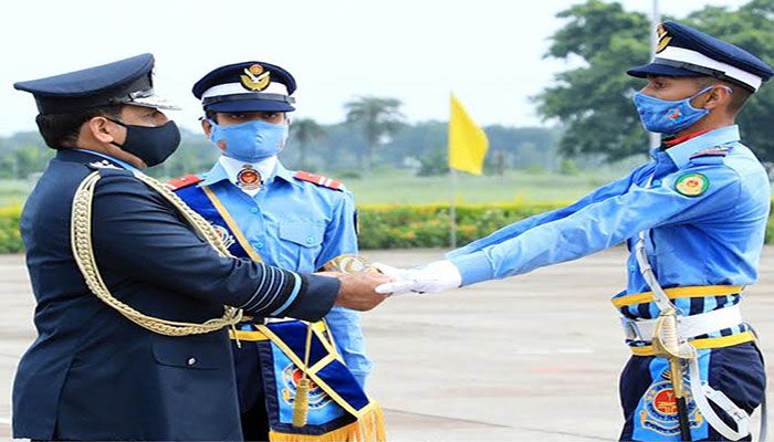Officer Cadet Mirza Hammad Bin Shihab was presented with the coveted 'Sword of Honour' while officer Cadet Md Sakib Ehsan received 'Birsreshto Matiur Rahman Trophy' for his best performance in Flying Training in No 78 BAFA Course. || Photo: Collected 