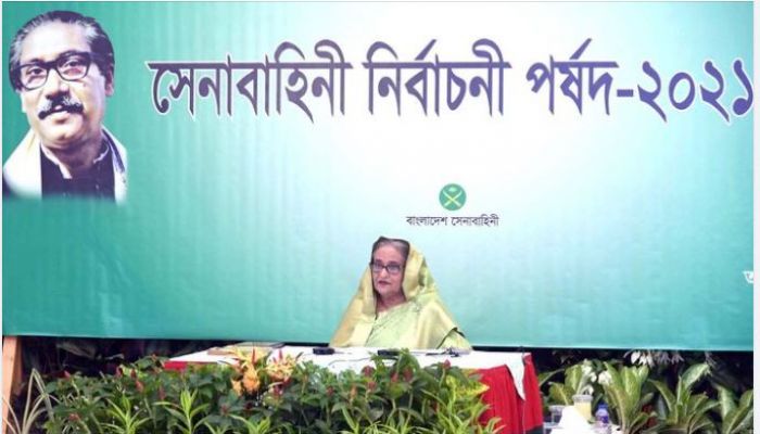 Prime Minister Sheikh Hasina was addressing the Army Headquarters Selection Board-2021 at Army Headquarters Multi-Purpose Complex, joining virtually from her official residence Ganobhaban. (Photo: Collected) 