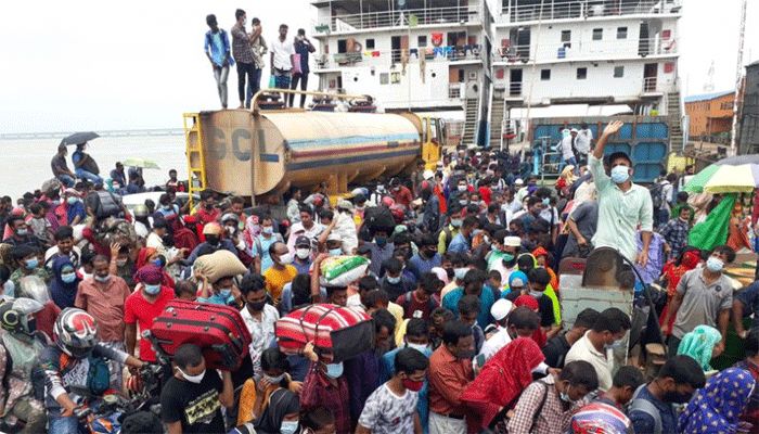 Dhaka-Bound Factory Workers Flock at Shimulia Jetty   