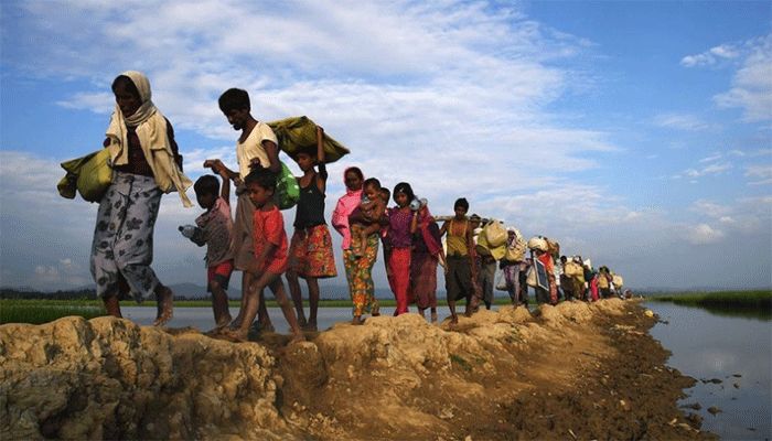 Rohingyas after leaving Myanmar walk towards the Balukhali refugee camp after crossing the border in Bangladesh's Ukhia district on November 2, 2017. || AFP Photo: Collected