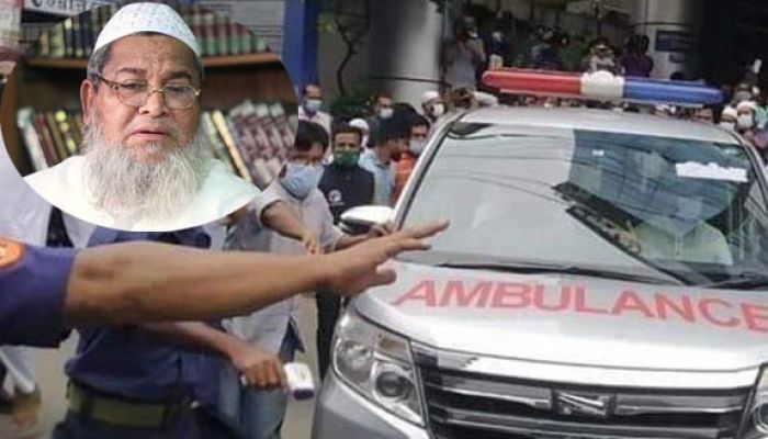 An ambulance carrying Babunagari's body was taken to Darul Uloom Moinul Islam Madrasa. (Photo: Collected)