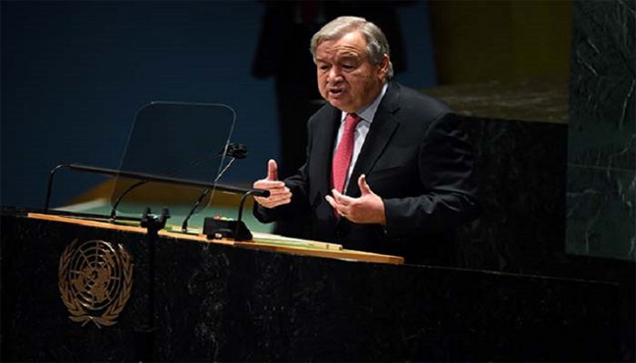 United Nations Secretary General Antonio Guterres speaks during the 76th Session of the General Assembly at UN Headquarters in New York on September 21, 2021. || Reuters Photo: Collected  