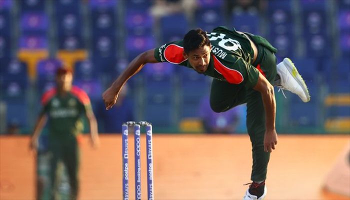 Mustafizur Rahman in action against West Indies. || Collected Photo