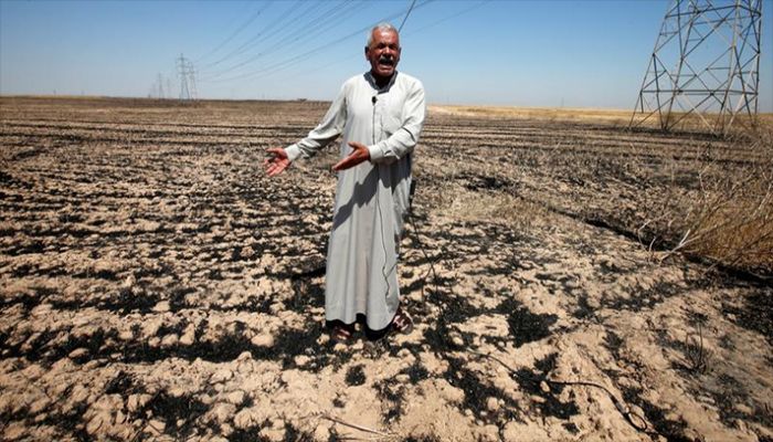 A farmer reacts on his field, which was burned by fire, in al-Hamdaniya, near Mosul, Iraq June 12, 2019. || Reuters Photo: Collected  