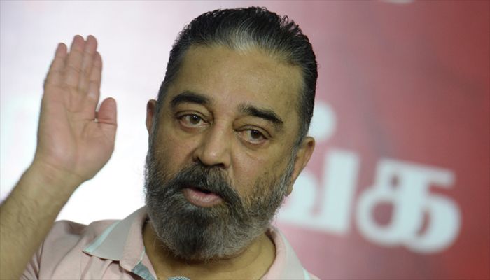 Indian cinema actor and founder of 'Makkal Needhi Mayyam' party Kamal Haasan speaks during a media conference in Chennai on July 15, 2021. || AFP Photo: Collected  
