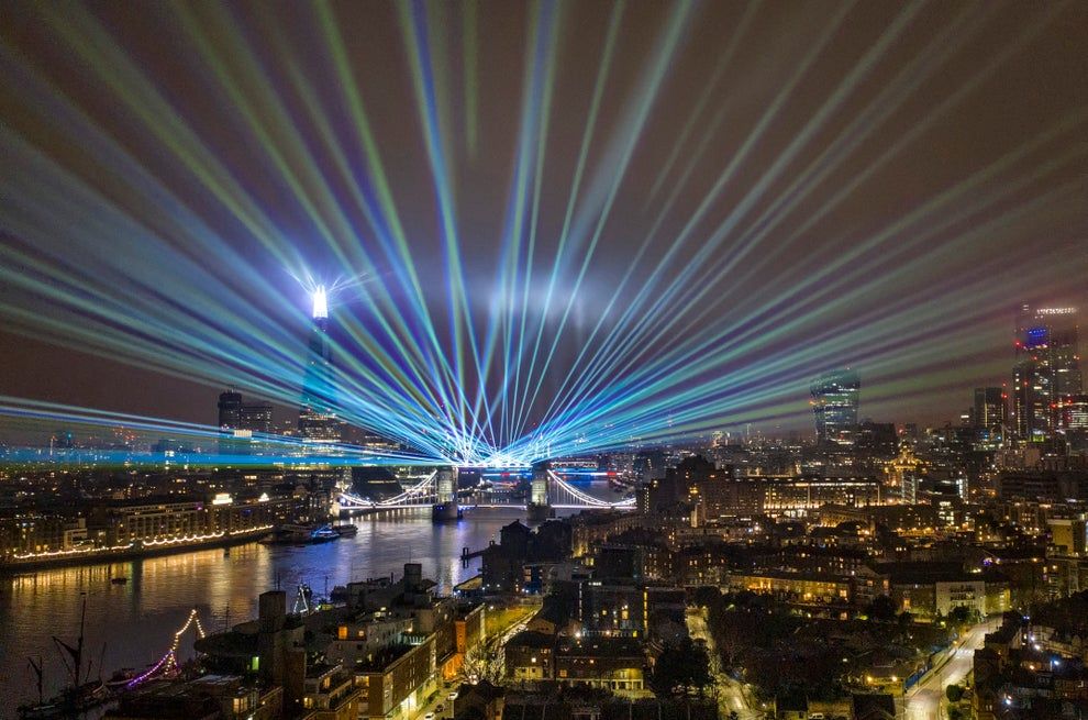 1st January 2021 || A laser show replaces the usual new years even firework display due to the Covid 19 restrictions in central London || Chris Gorman Big Ladder