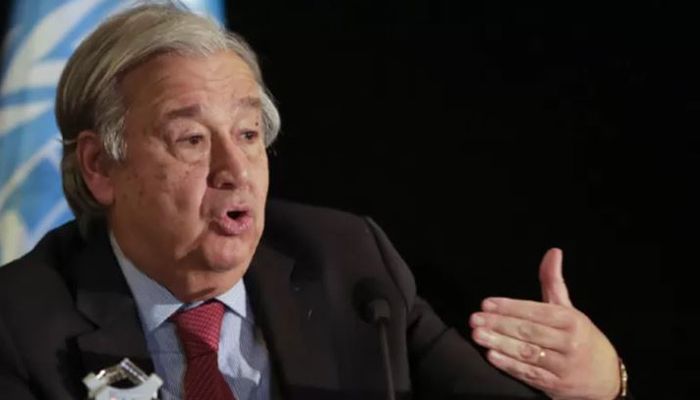 In this file photo taken on December 21, 2021 UN Secretary-General Antonio Guterres attends a press conference at the end of his visit to crisis-ridden Lebanon. || AFP Photo: Collected 