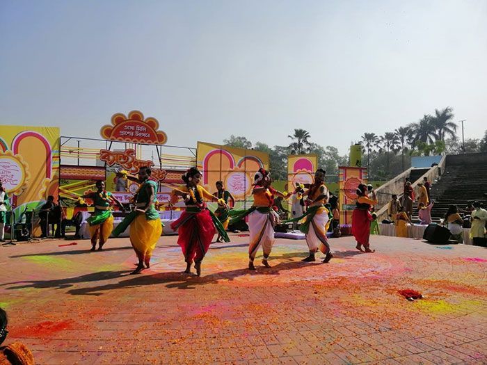 The spring festival begins with a dance performance.