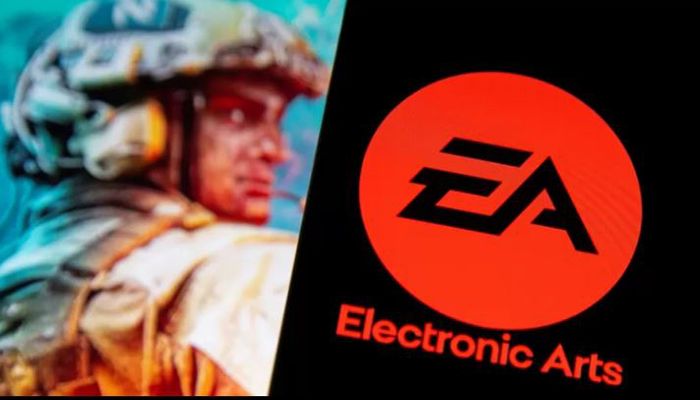 A smartphone with the Electronic Arts logo is seen in front of a displayed character from the Battlefield 2042 game in this illustration taken September 16, 2021. || Reuters Photo: Collected 