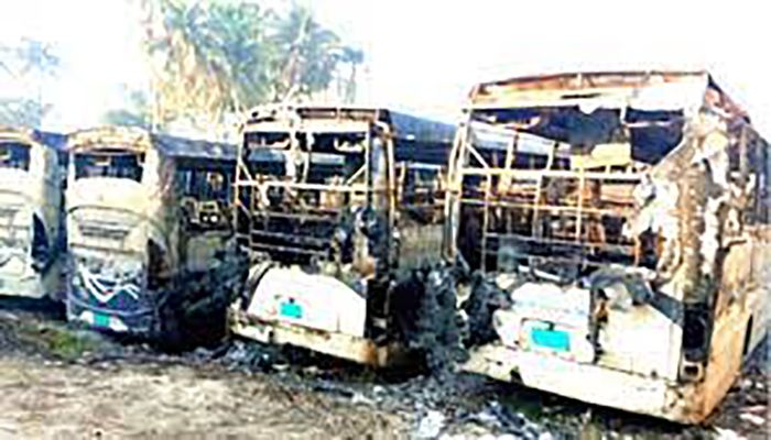 12 Buses Set On Fire in Faridpur     