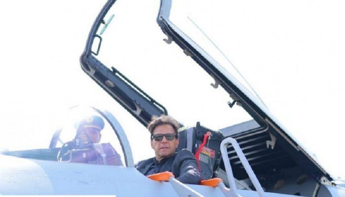 Pakistan's Prime Minister Imran Khan inside a J-10C fighter jet || Photo; Collected 
