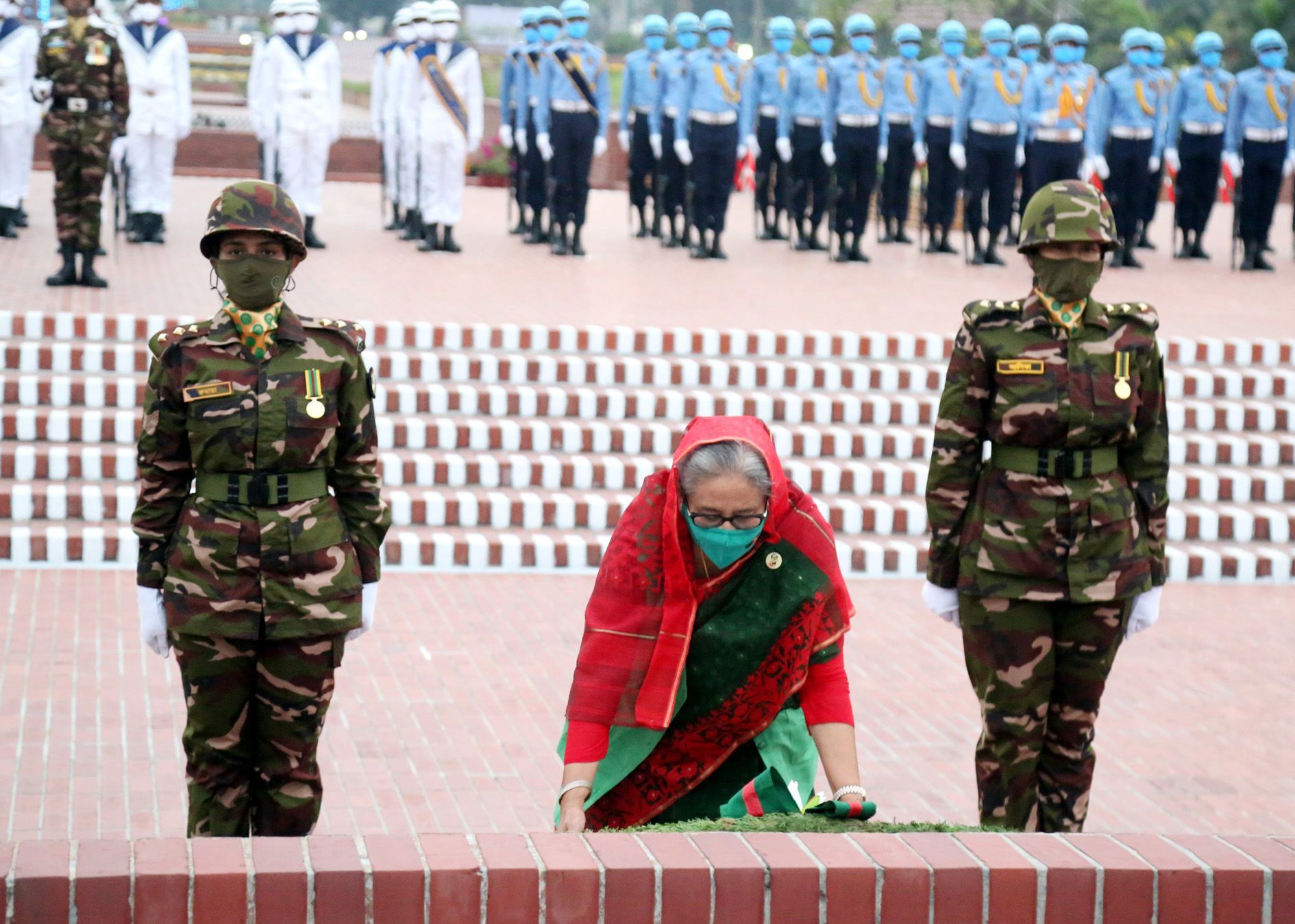 Prime Minister Sheikh Hasina paid rich tributes to the Liberation War martyrs by placing wreaths at the National Memorial.