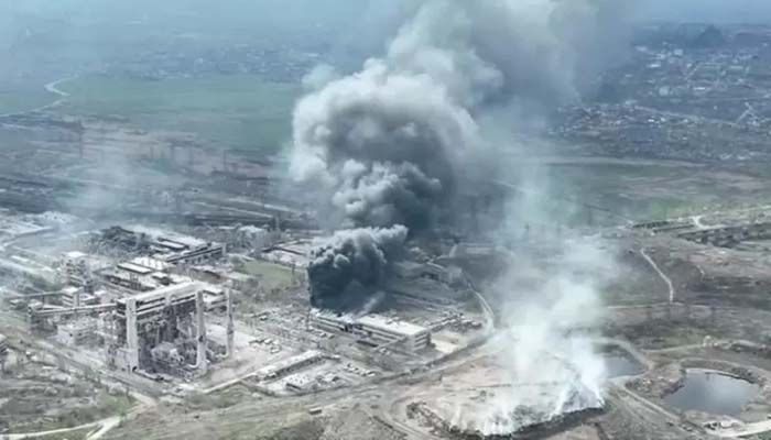 Smoke rises above the Azovstal steelworks, in Mariupol, Ukraine, in this still image obtained from a recent drone video posted on social media || Reuters Photo: Collected  
