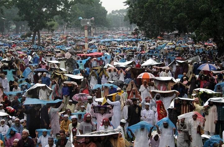Hundreds of thousands of worshipers offered prayers at Sholakia Eidgah Maidan in Kishoreganj, Bangladesh amid heavy rains. Photo: Collected