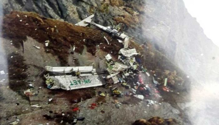 An image shared by an Army spokesperson on Twitter showed debris from the wreckage of the flight strewn across a mountainside || Photo: Collected 