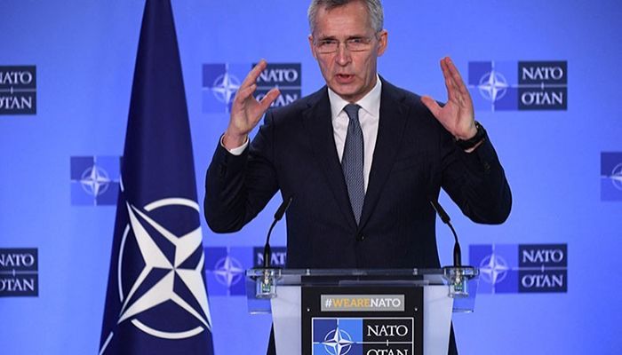 NATO secretary general Jens Stoltenberg gestures as he speaks during a joint press conference with Ukraine’s deputy prime minister for European and Euro-Atlantic Integration after their bilateral meeting at the NATO headquarters in Brussels on January 10, 2022. || AFP photo