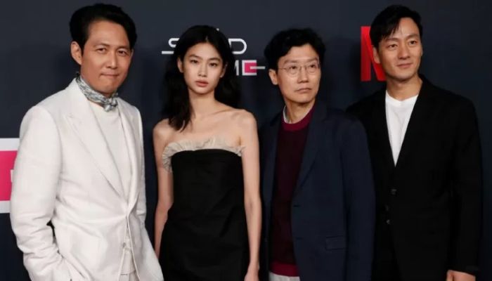 Lee Jung-jae, Jung Hoyeon, Hwang Dong-hyuk and Park Hae Soo attend a special event for the television series Squid Game in Los Angeles, California, US November 8, 2021. || Reuters Photo: Collected  