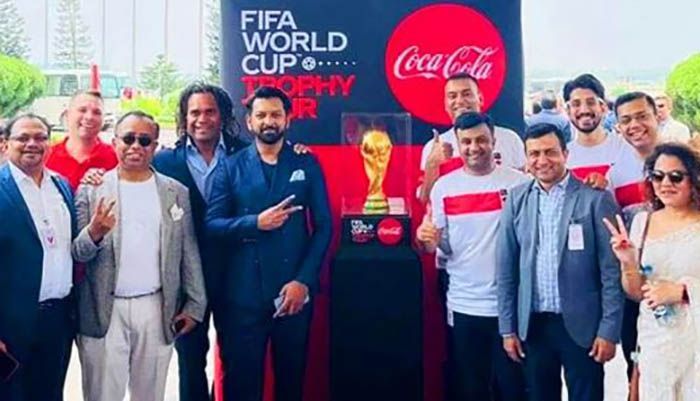 The FIFA world cup trophy arrived in Dhaka. It reached Hazrat Shahjalal International Airport by a Coca-Cola chartered flight at 10:45 am on Wednesday (June 8). The trophy came from Pakistan on its way to 56 countries. 