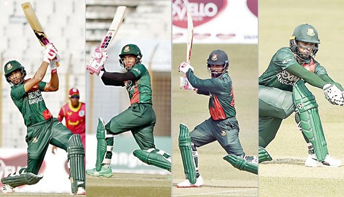 Bangladesh batsmen (from L-R) Mahmudullah, Mushfiqur Rahim, Tamim Iqbal and  Shakib Al Hasan || Photo: BCB/AFP 