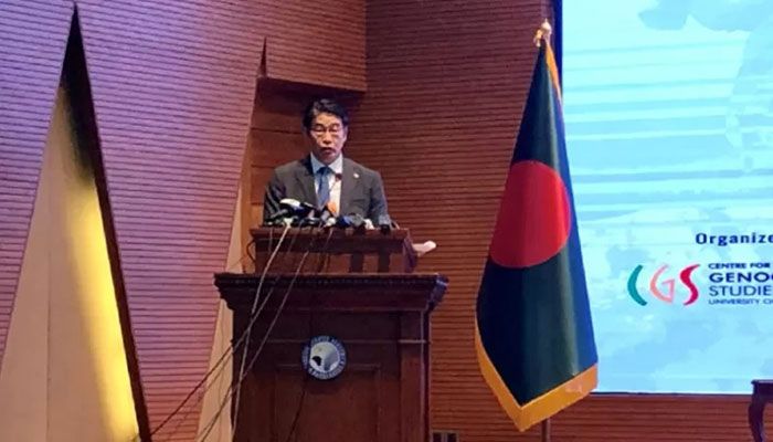 Japanese Ambassador to Bangladesh Ito Naoki speaks at a seminar in Dhaka on Thursday || UNB Photo: Collected  
