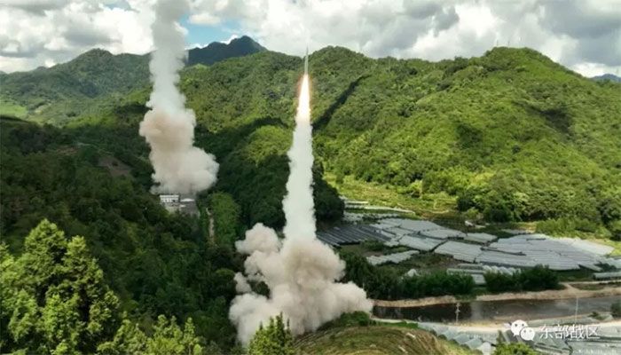 The Rocket Force under the Eastern Theatre Command of China's People's Liberation Army (PLA) conducts conventional missile tests into the waters off the eastern coast of Taiwan, from an undisclosed location in this handout released on August 4, 2022. || Reuters Photo