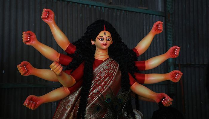 According to Sanatan Dharma, Goddess Durga came to earth with the auspicious power of taming demons. Goddess Durga came from heaven to mortal world with ten arms to subdue evil and protect creation.