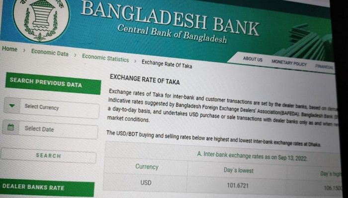 BB Web Portal Shows US Dollar Exchange Rate Tk106, Though BB Rate Tk96