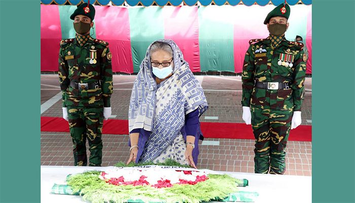 Prime Minister Sheikh Hasina at ﻿Mausoleum of Father of the Nation Bangabandhu Sheikh Mujibur Rahman || Photo: Collected 