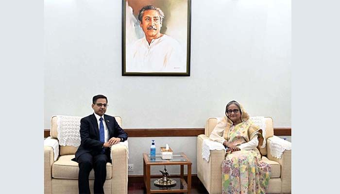 Newly appointed Indian High Commissioner here Pranay Verma with Prime Minister Sheikh Hasina || Photo: Collected  