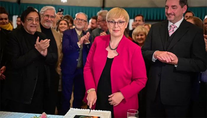 Newly elected Slovenian President Natasa Pirc Musar celebrates her victory in Ljubljana on November 13, 2022 || AFP Photo