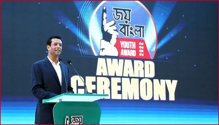 Prime Minister's ICT Adviser and CRI Chairperson Sajeeb Wazed Joy at the Joy Bangla Youth Award 2022 ceremony at Saver's Sheikh Hasina National Institute of Youth Development || Photo: Collected 