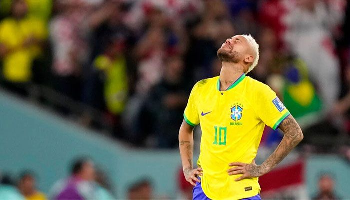 Brazil's Neymar reacts at the end of the World Cup quarterfinal soccer match between Croatia and Brazil, at the Education City Stadium in Al Rayyan, Qatar, Friday, Dec. 9, 2022. || AP Photo