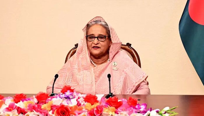 Prime Minister Sheikh Hasina addresses the nation on Friday, marking the fourth anniversary of her current government || Photo: Collected