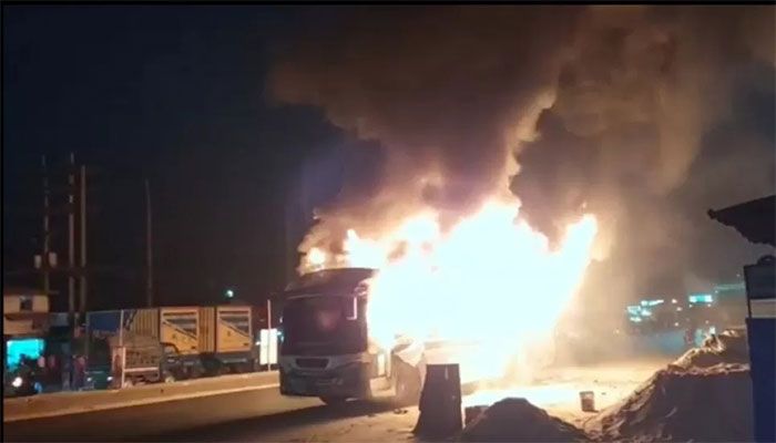 Picnic Bus Catches Fire on Dhaka-Mymensingh Highway