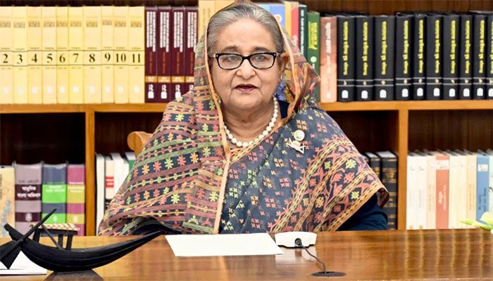 Prime Minister Sheikh Hasina speaks in a video statement aired in the inaugural session of the first edition of the Aviation Summit in Dhaka on Wednesday || PID Photo