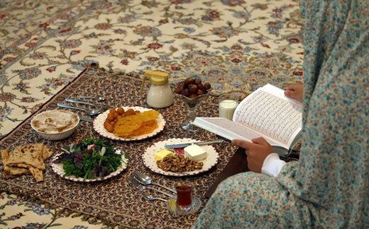 Halwa, a saffron-scented dish, is served at Iftar in Iran. And after prayer they eat sandwich, sweet tea, tabreji cheese. A thick vegetable soup called ash rasteh is also eaten with gusto during iftar there.